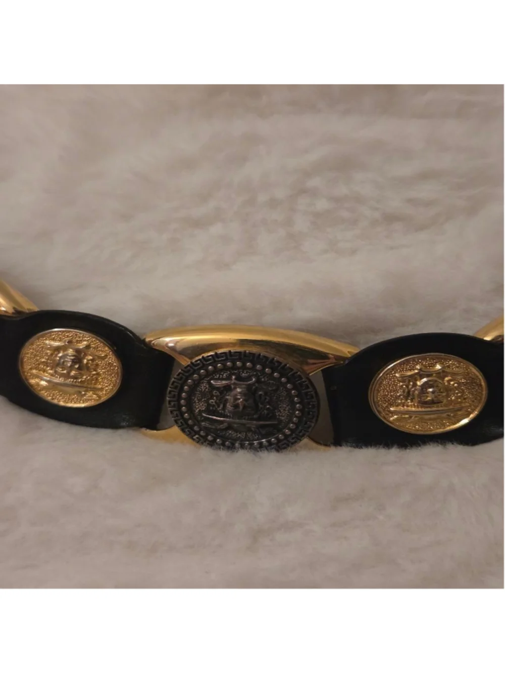 Gianni Versace Vintage gold plated Medusa Coin Leather Belt